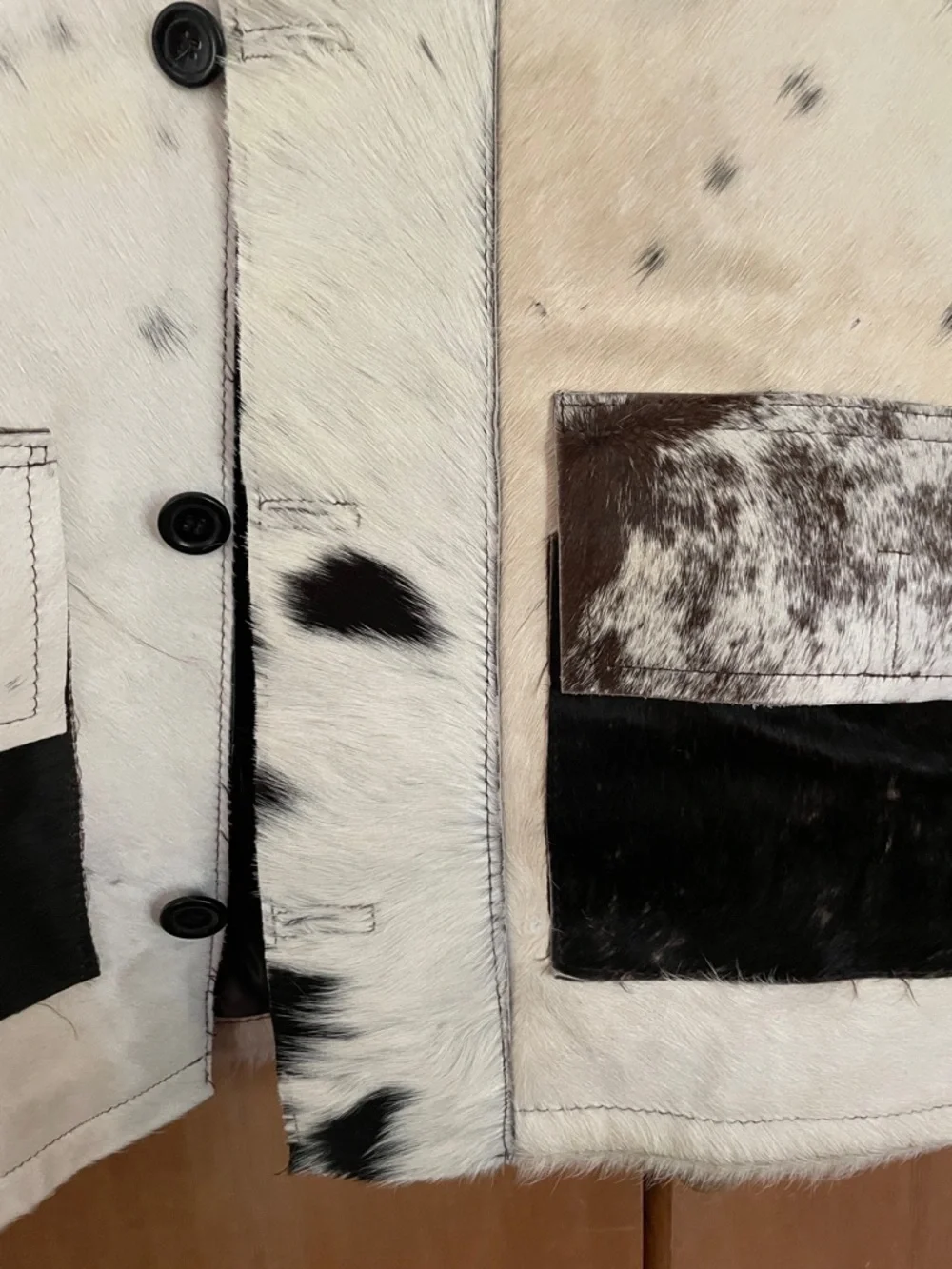 Genuine Leather Cowhide Jacket with Brown and White Spotting - Picture 3 of 10